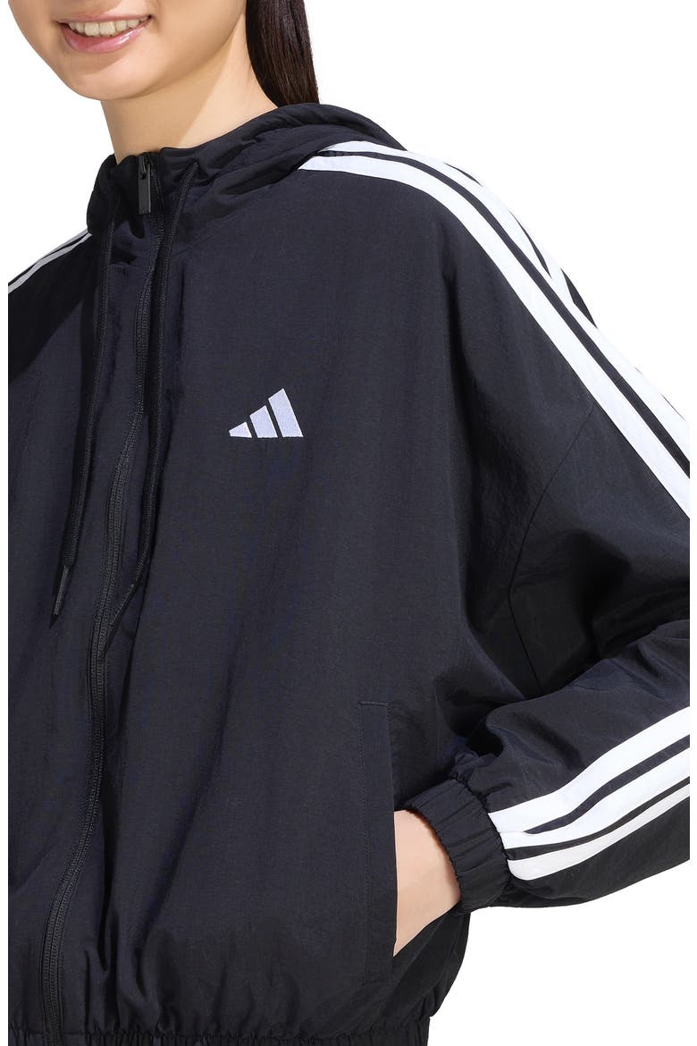 Essentials 3-Stripes Woven Windbreaker, Alternate, color, BLACK/WHITE