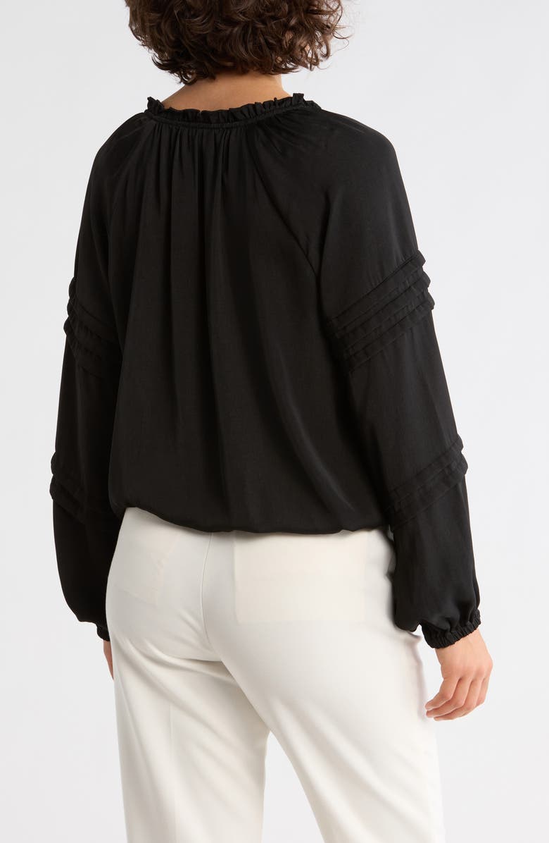 DR2 by Daniel Rainn Long Sleeve Tie Front Satin Top, Alternate, color, Black