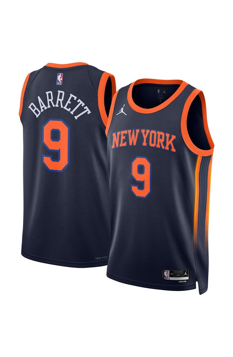 Jordan Brand Unisex Jordan Brand RJ Barrett Navy New York Knicks Swingman Jersey - Statement Edition, Main, color, 