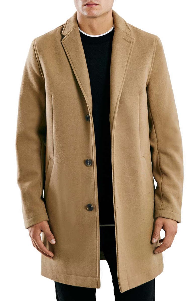 Topman Wool Blend Topcoat, Main, color, 