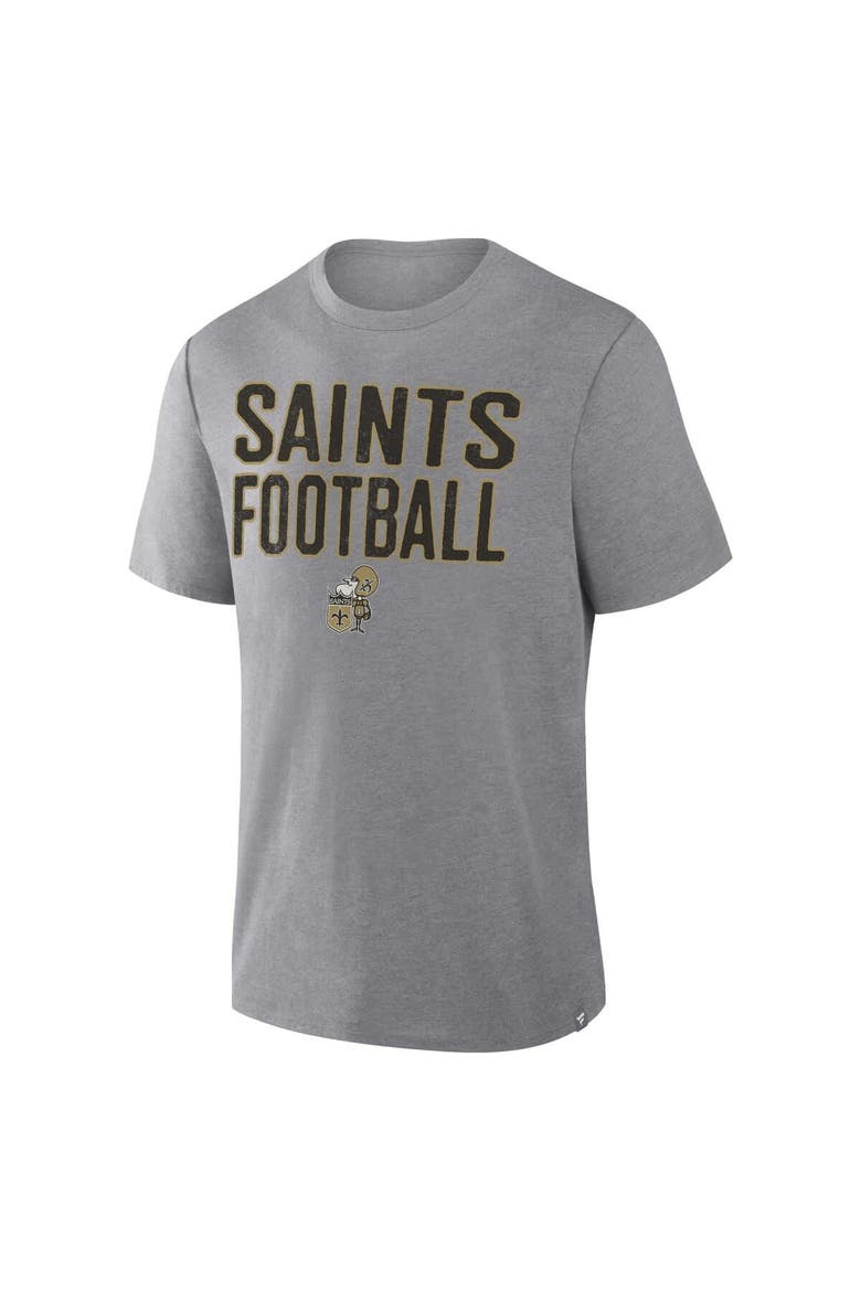 Men's Fanatics Heather Gray New Orleans Saints First Down Tribute Tri-Blend T-Shirt, Alternate, color, Heather Gray