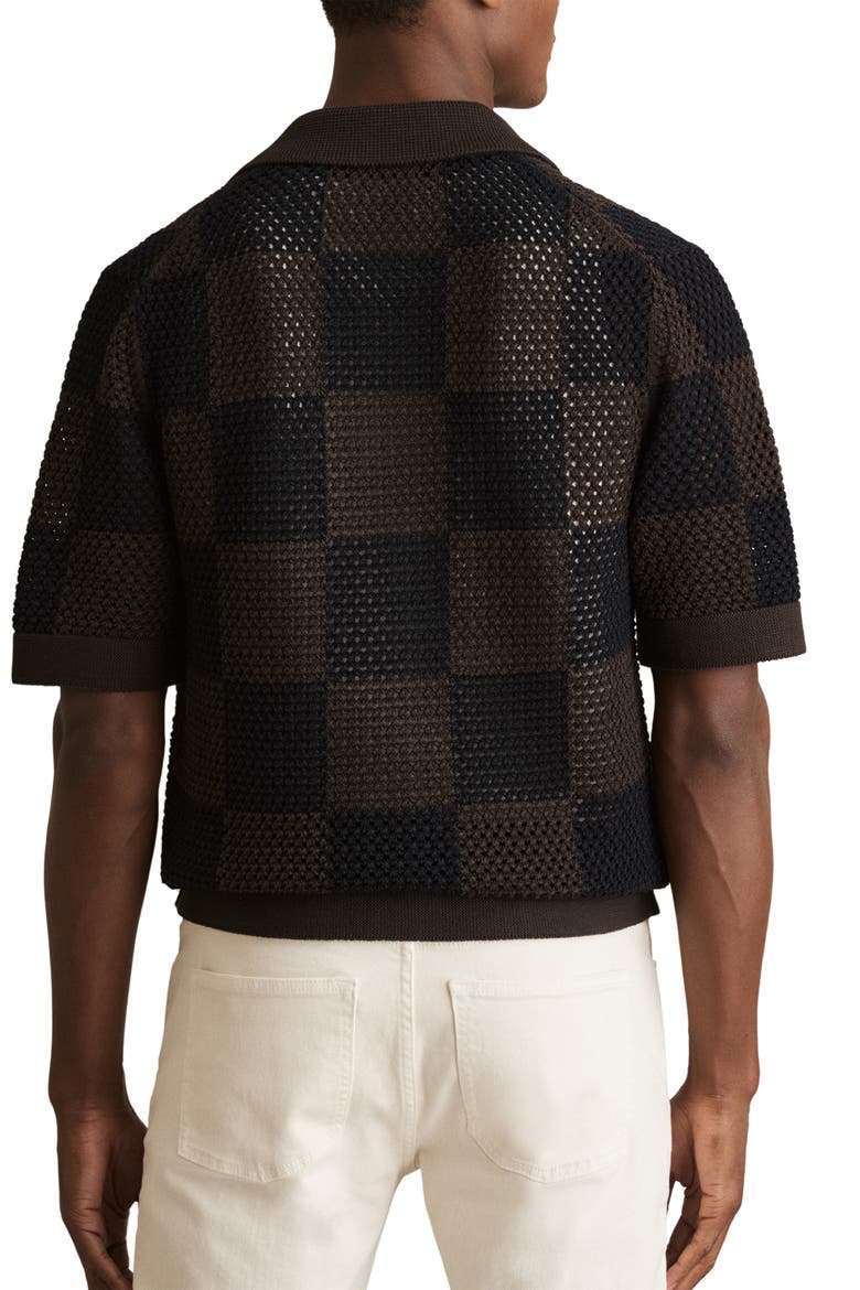 Alfred Open Knit Short Sleeve Button-Up Shirt, Alternate, color, CHOCOLATE/ NAVY