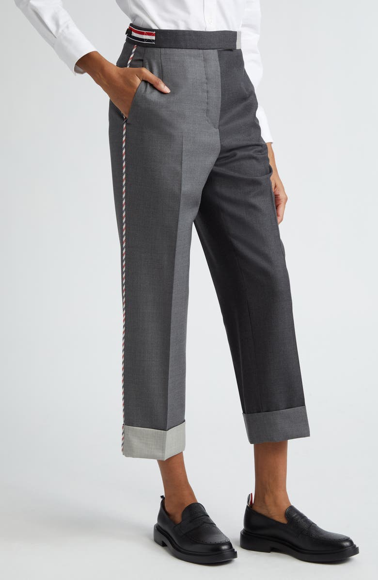 Thom Browne Fun-Mix Contrast Panel Cuff Hem Wool Trousers, Alternate, color, 