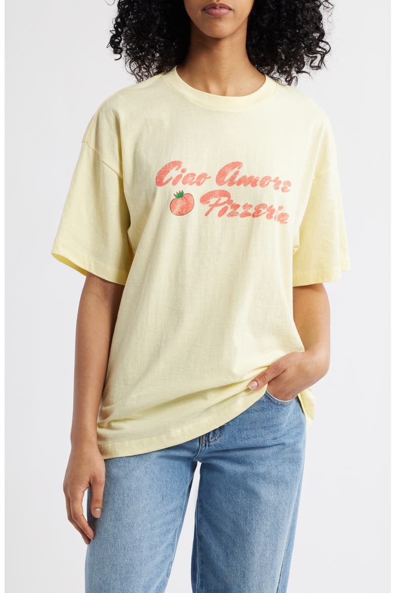 Ciao Amore Pizzeria Cotton Graphic T-Shirt, Main, color, PASTEL YELLOW