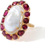 YS GEMS Cultured Pearl & London Blue Topaz Ring