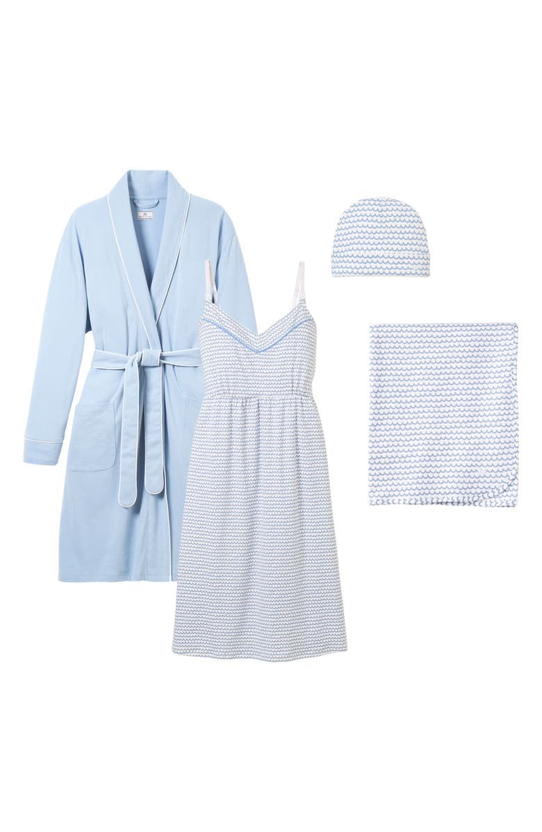 Petite Plume The Hospital Stay Luxe Maternity/Nursing Robe, Nightgown, Baby Blanket & Baby Hat Set, Main, color, 