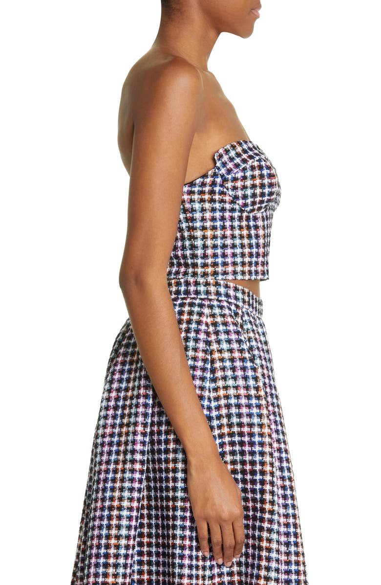 Carolina Herrera Strapless Check Tweed Crop Top, Alternate, color,