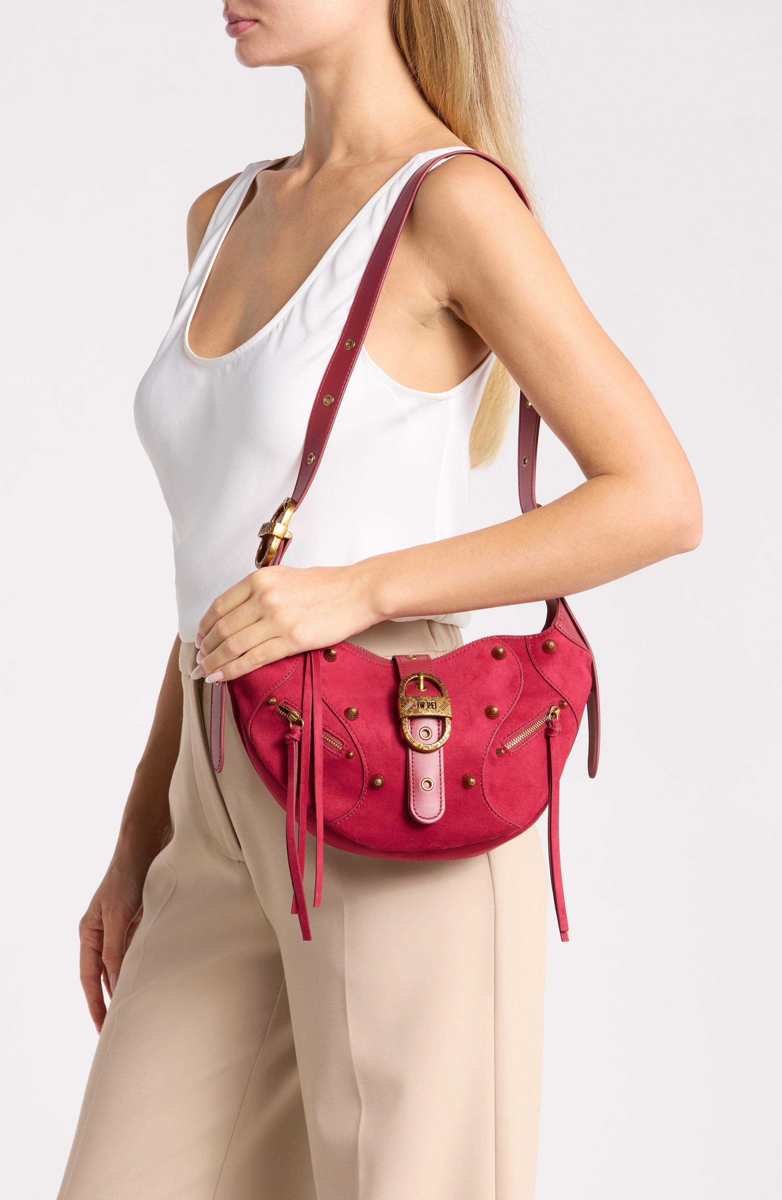 Tessa Suede Shoulder Bag, Alternate, color, DEEP MAGENTA