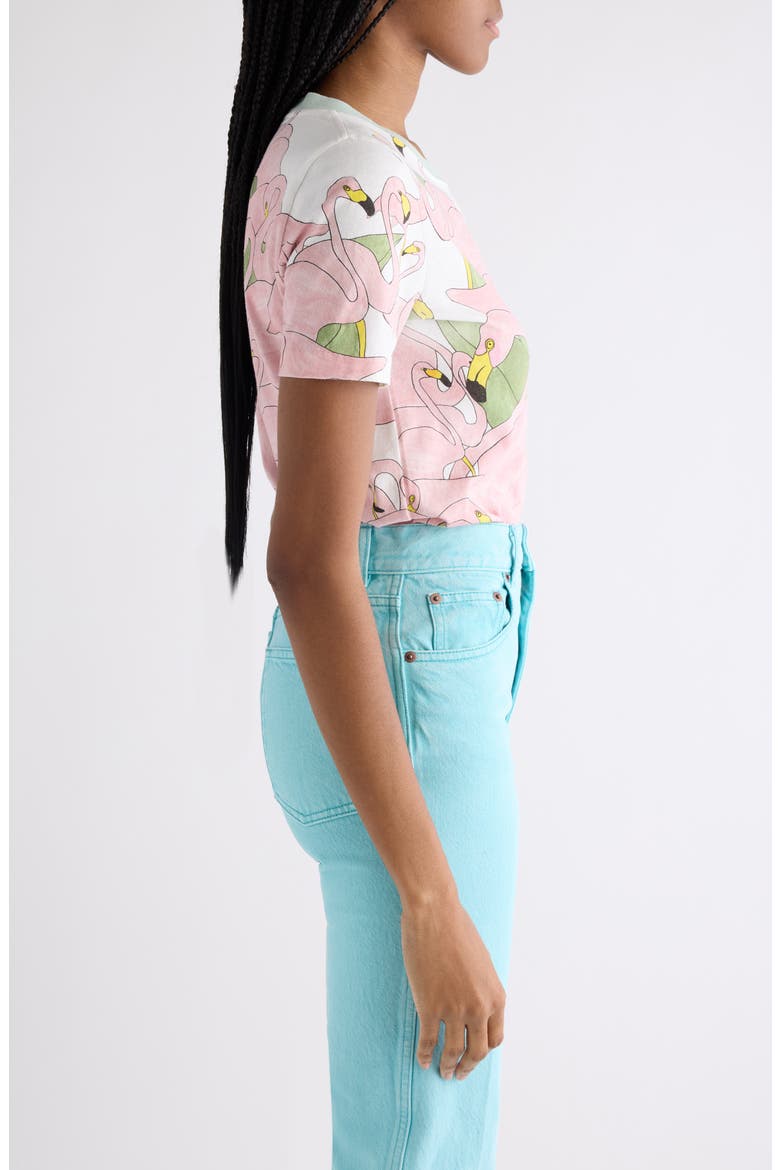 Flamingo Print Jersey Ringer T-Shirt, Alternate, color, ICONIC MILK