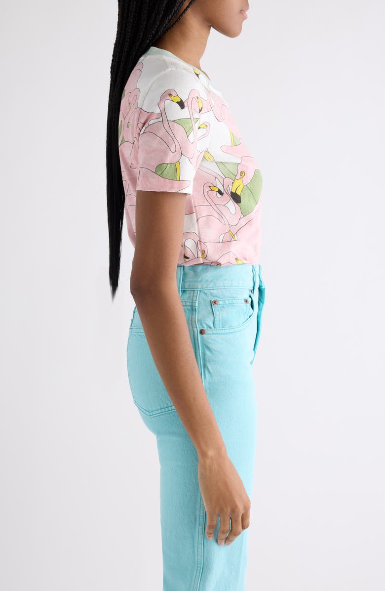 Chloé Flamingo Print Jersey Ringer T-Shirt, Alternate, color, Iconic Milk