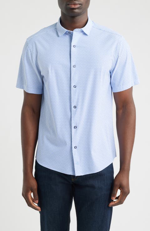 XC+™ Motion Microprint Short Sleeve Performance Knit Button-Up Shirt