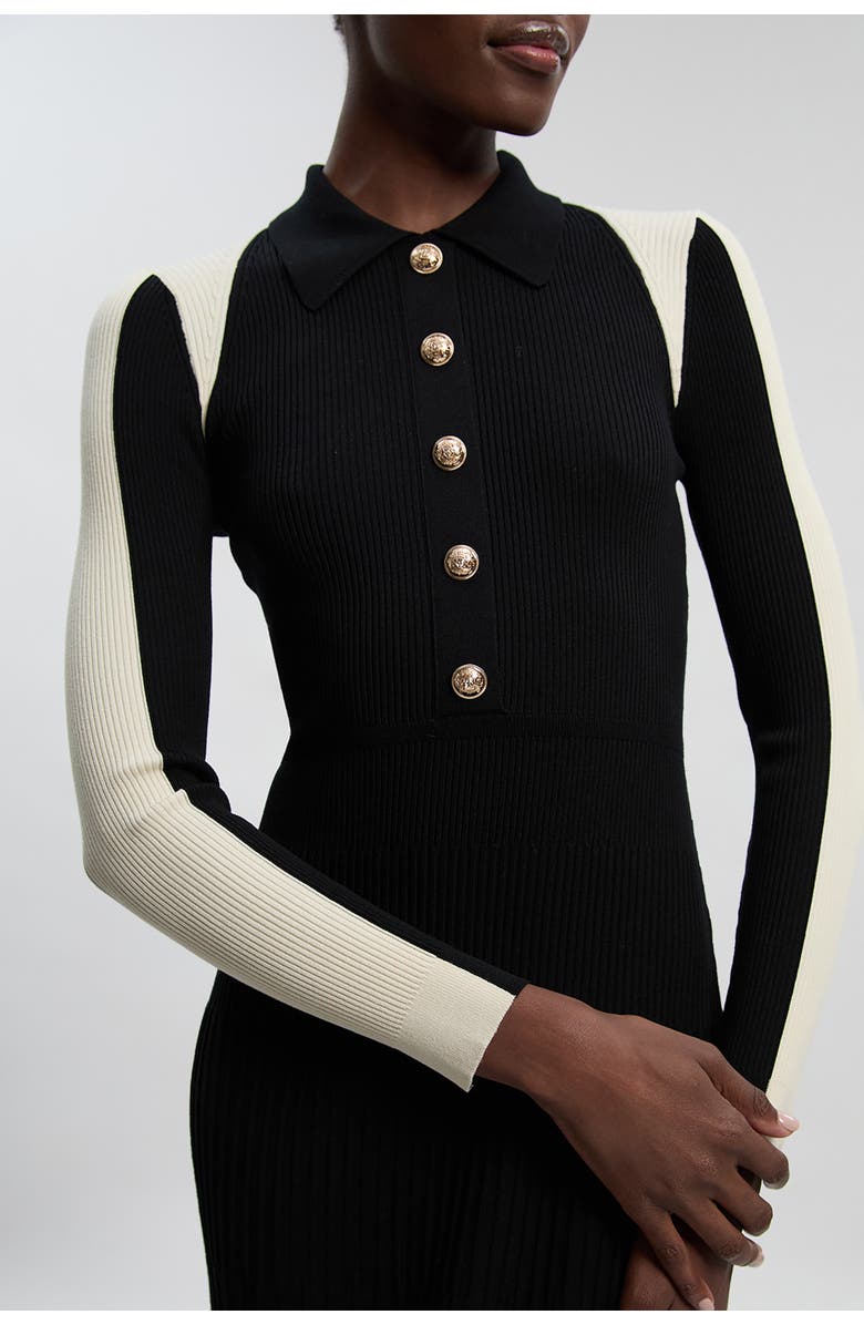 Karen Millen Rib Knit Long Sleeve Military Midi Dress, Alternate, color, Black