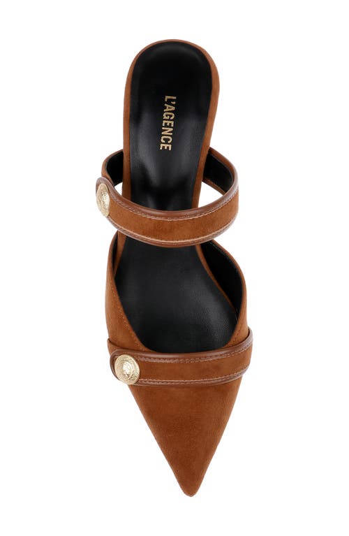 Shop L Agence L'agence Gilliane Mary Jane Pointed Toe Kitten Heel Mule In Buckskin Suede