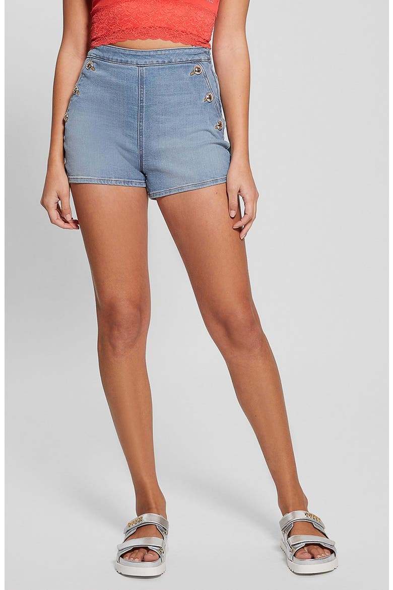 Janea High Waist Denim Shorts, Main, color, BLUE