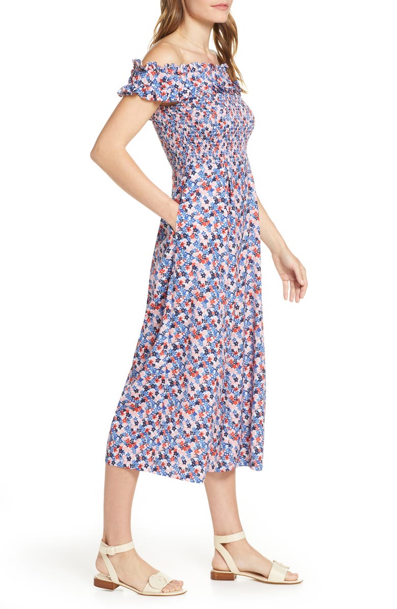 1901 Floral Smocked Off the Shoulder Jumpsuit, Alternate, color, 