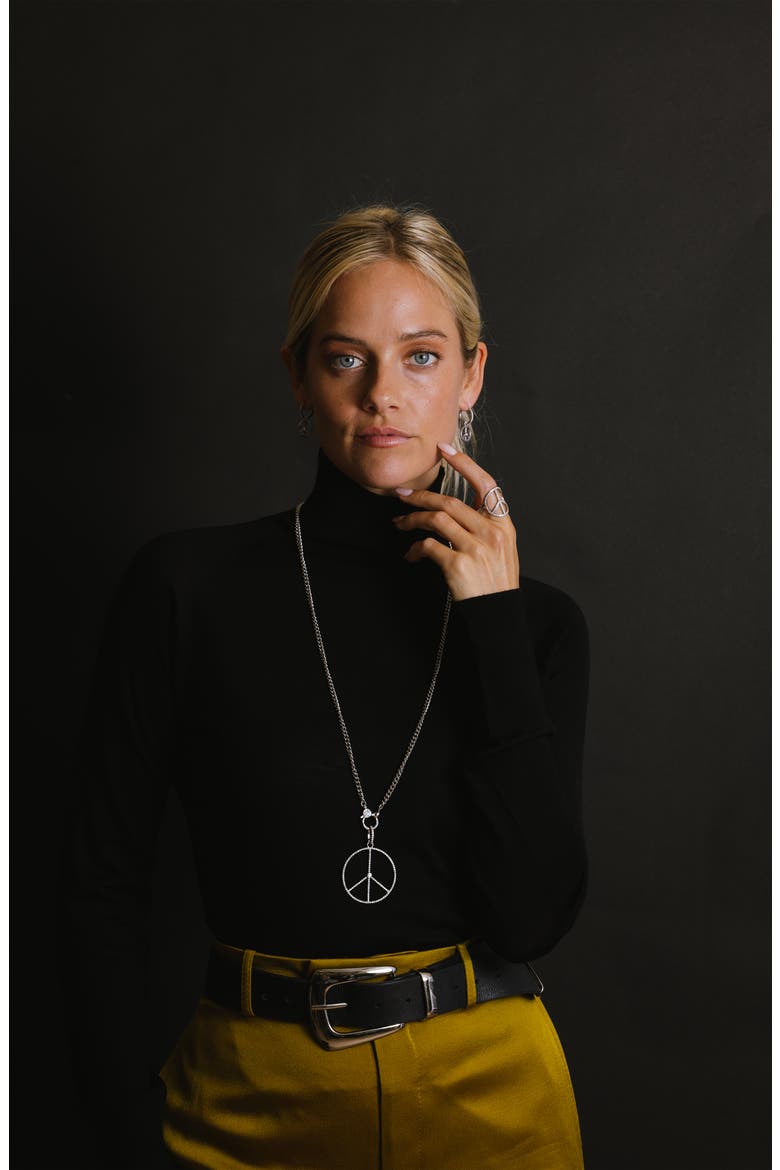 Long Peace Sign Pendant Necklace, Alternate, color, Sterling Silver
