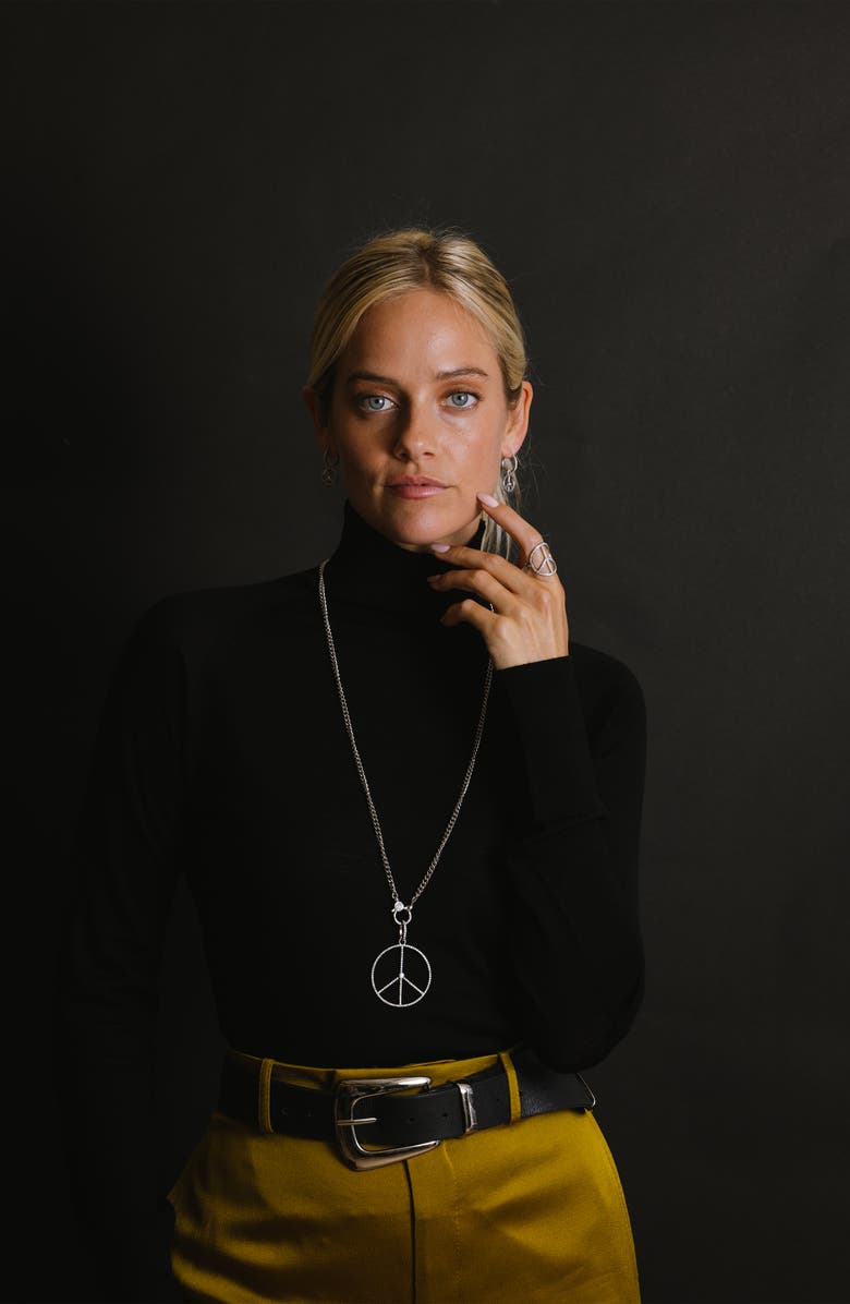 Sheryl Lowe Long Peace Sign Pendant Necklace, Alternate, color, Sterling Silver