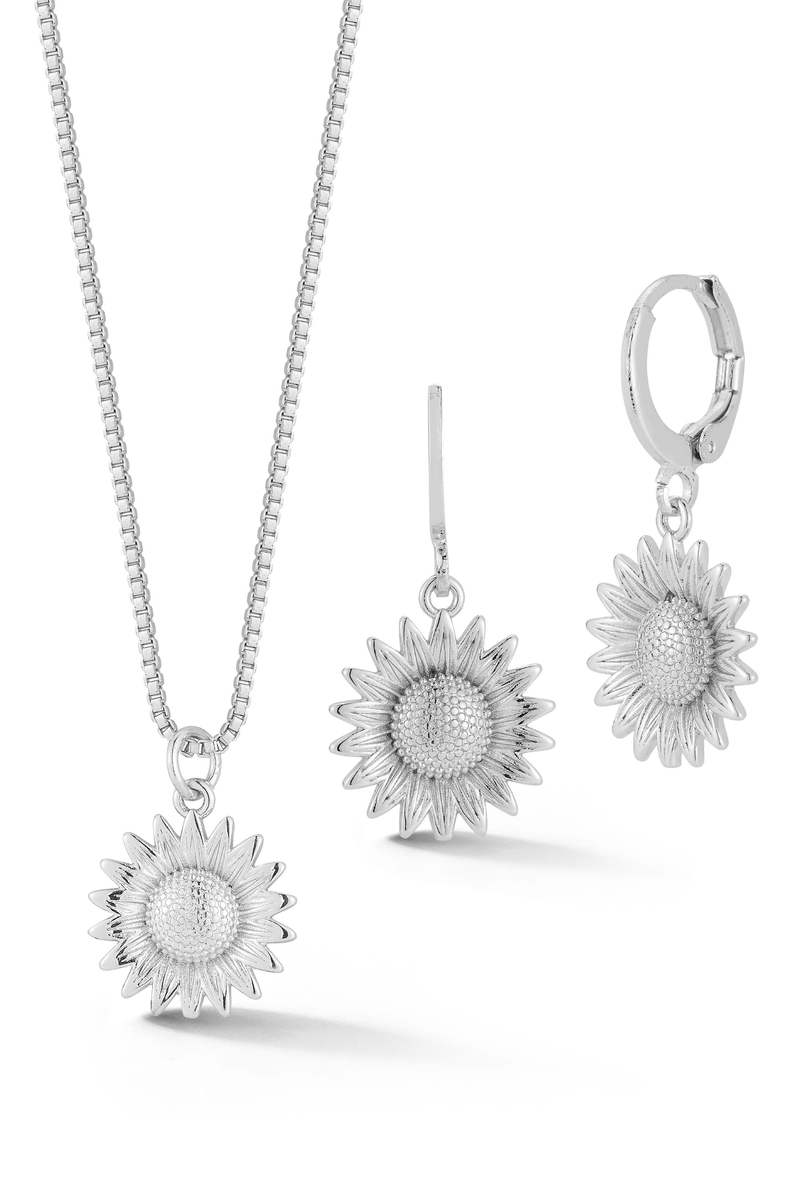 GLAZE JEWELRY Sunflower Pendant Necklace & Drop Earrings Set