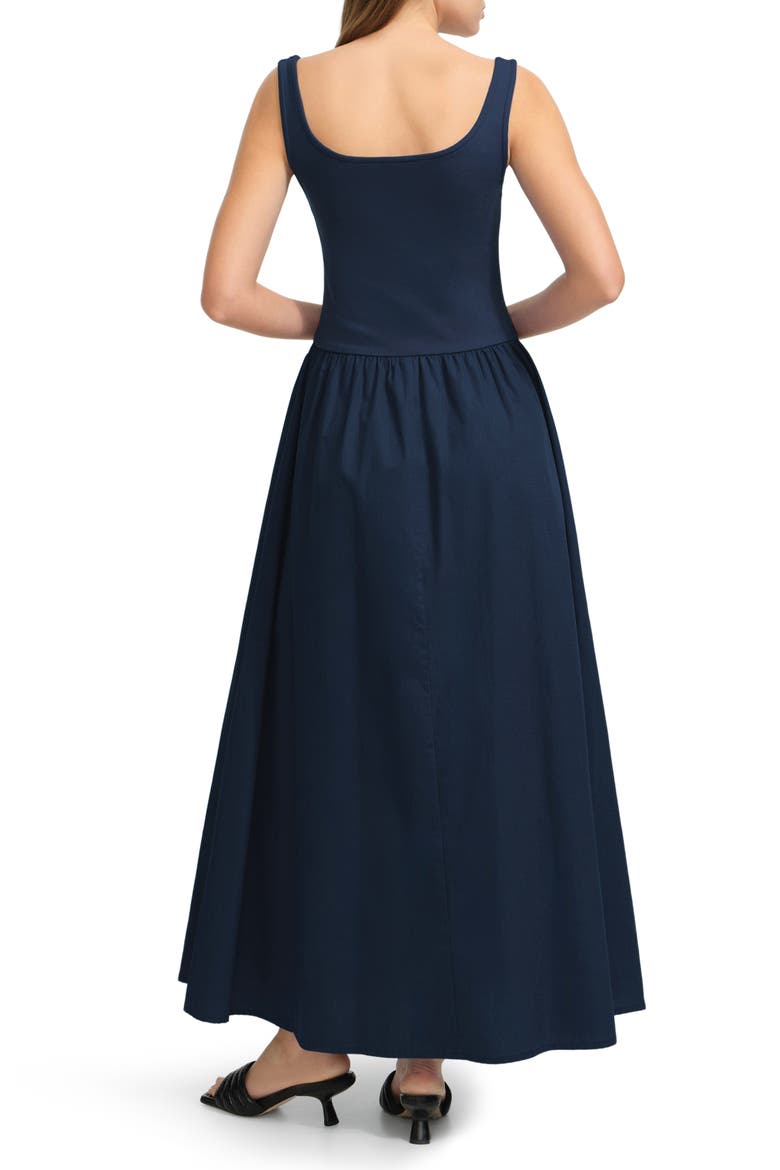 Clara Mixed Media Ponte & Cotton A-Line Dress, Alternate, color, DEEP INDIGO