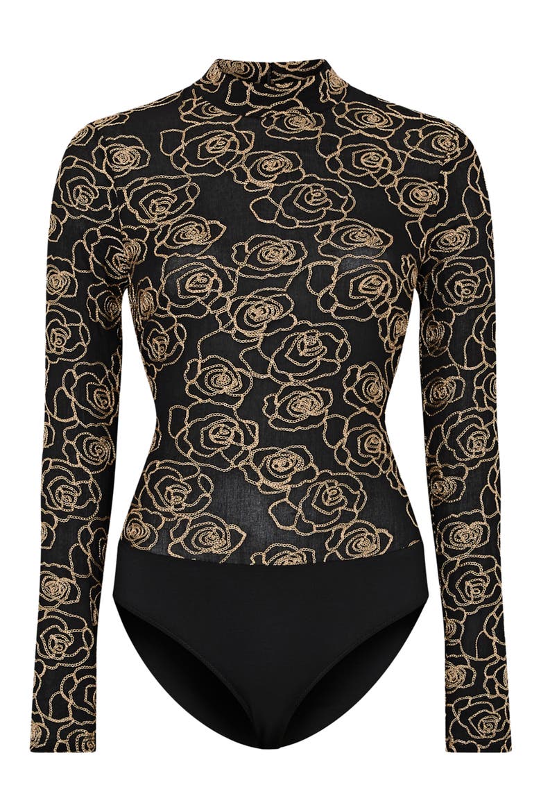 Ren Metallic Mock Neck Mesh Top, Alternate, color, BLACK/ GOLD