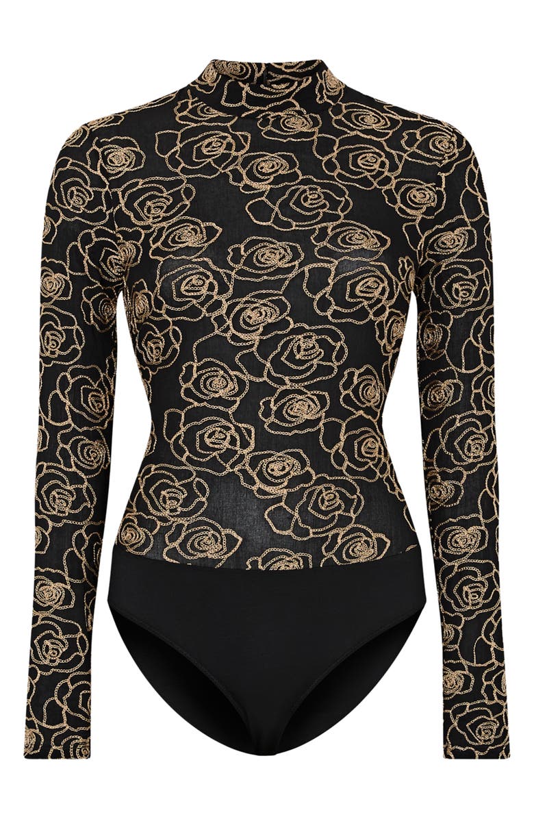 Milly Ren Metallic Mock Neck Mesh Top, Alternate, color, Black/ Gold