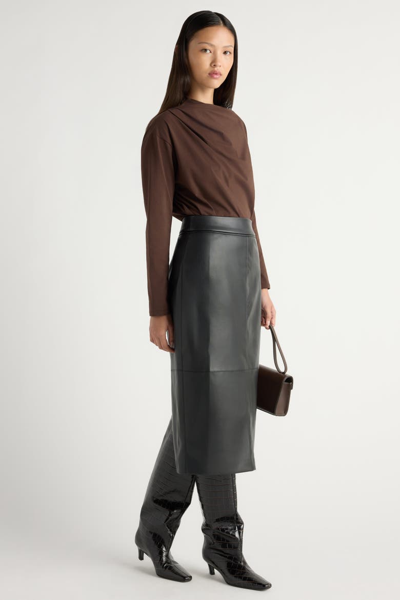 Briony Back-Slit Vegan Leather Skirt, Alternate, color, Black