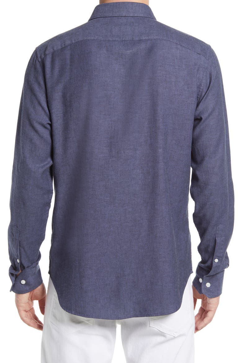 Slim Fit Stretch Linen & Cotton Button-Up Shirt, Alternate, color, NAVY HERRINGBONE