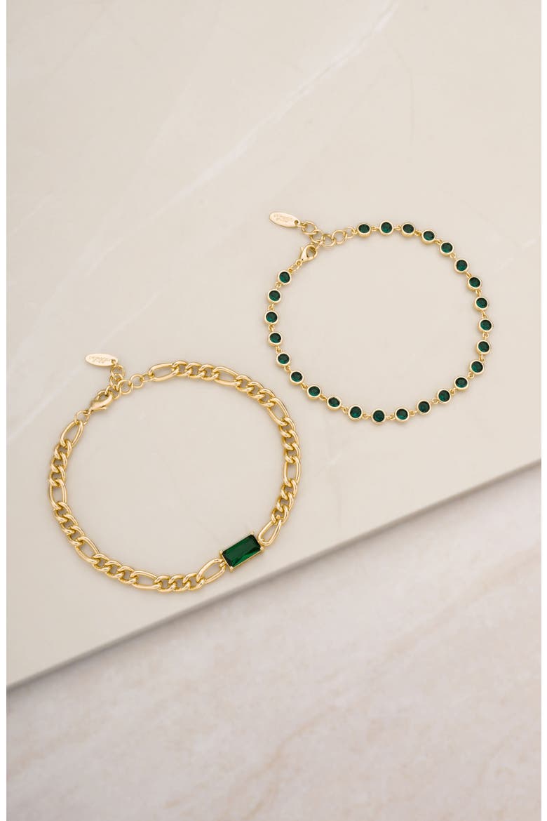 Set of 2 Chain & Cubic Zirconia Anklets, Alternate, color, GREEN