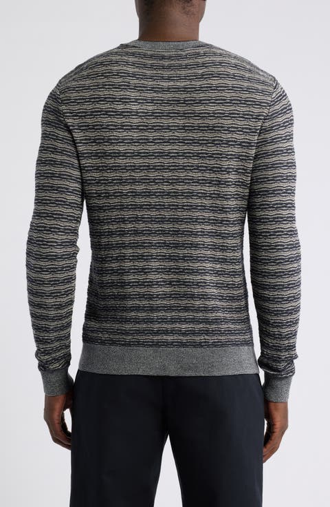 Textured Stripe Virgin Wool Crewneck Sweater