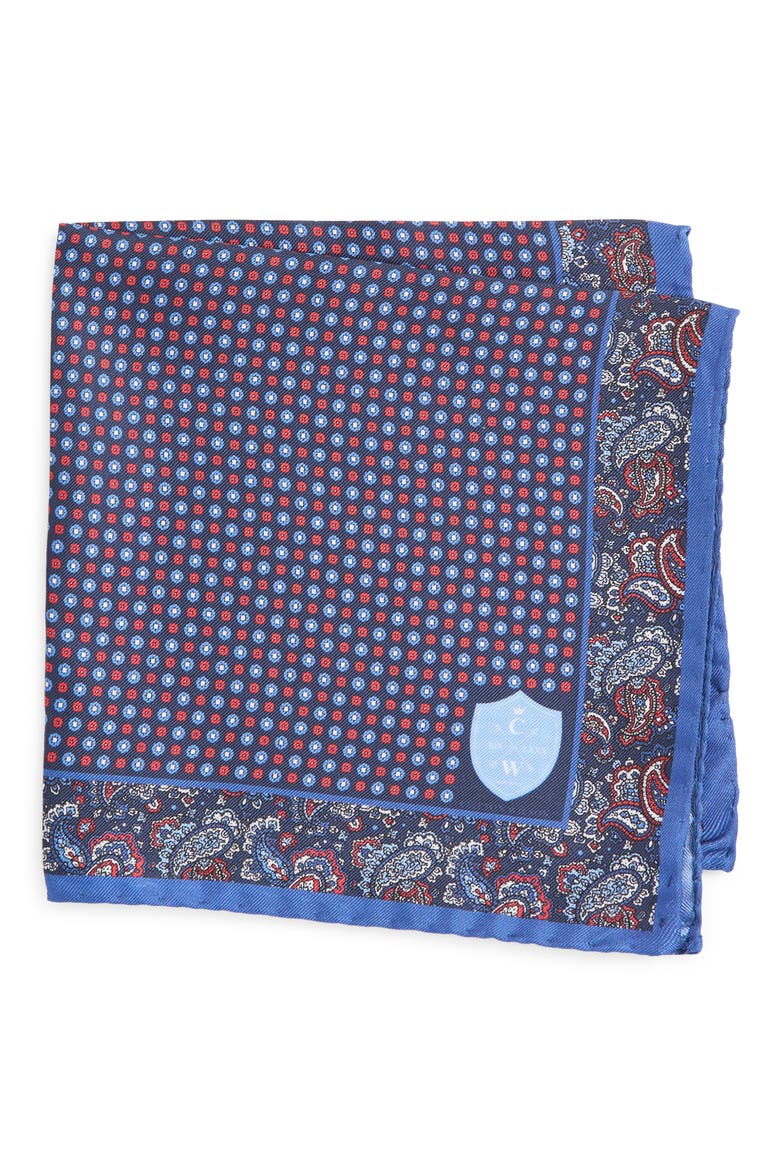 Paisley Silk Pocket Square, Main, color, BLUE