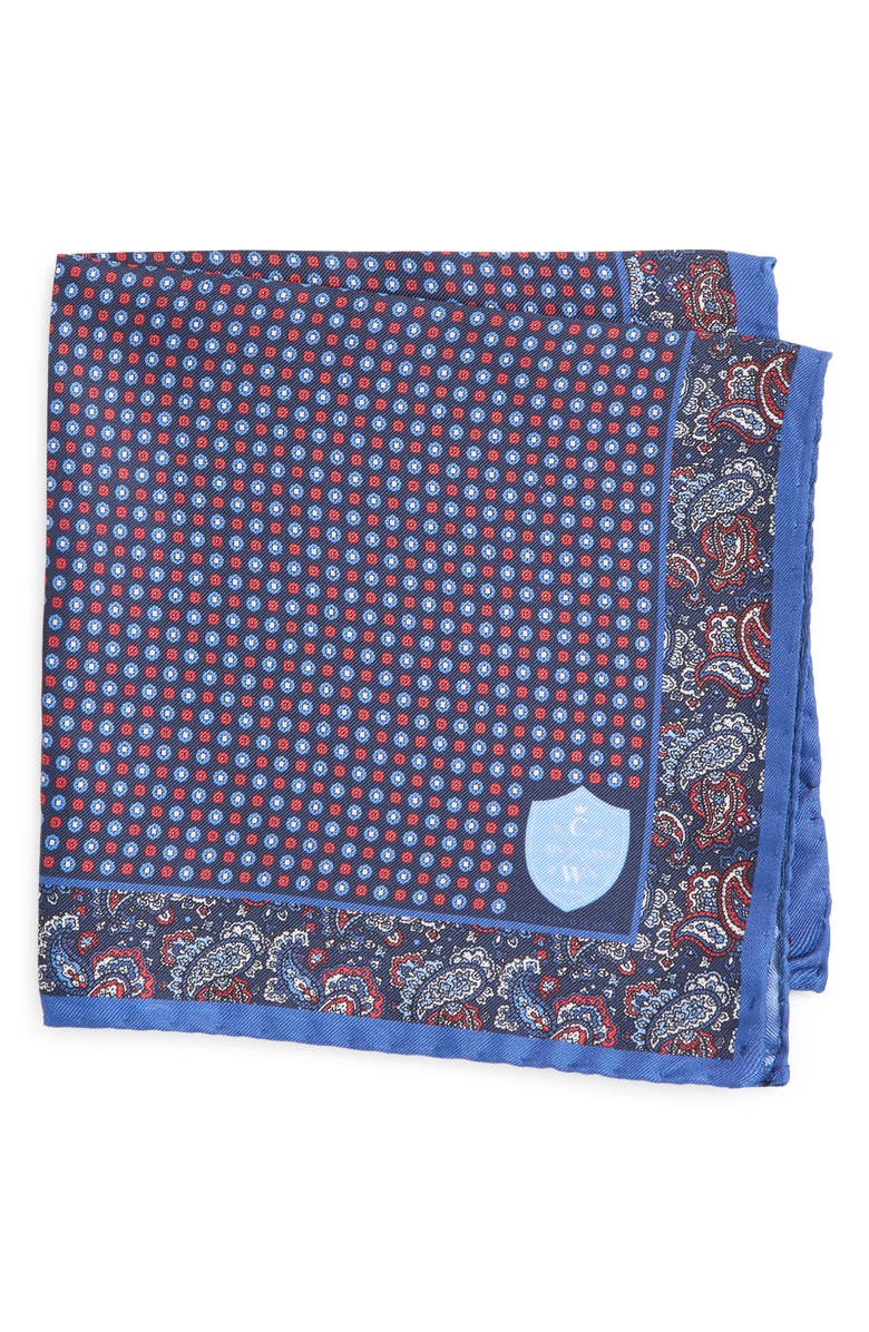 CLIFTON WILSON Paisley Silk Pocket Square, Main, color, Blue