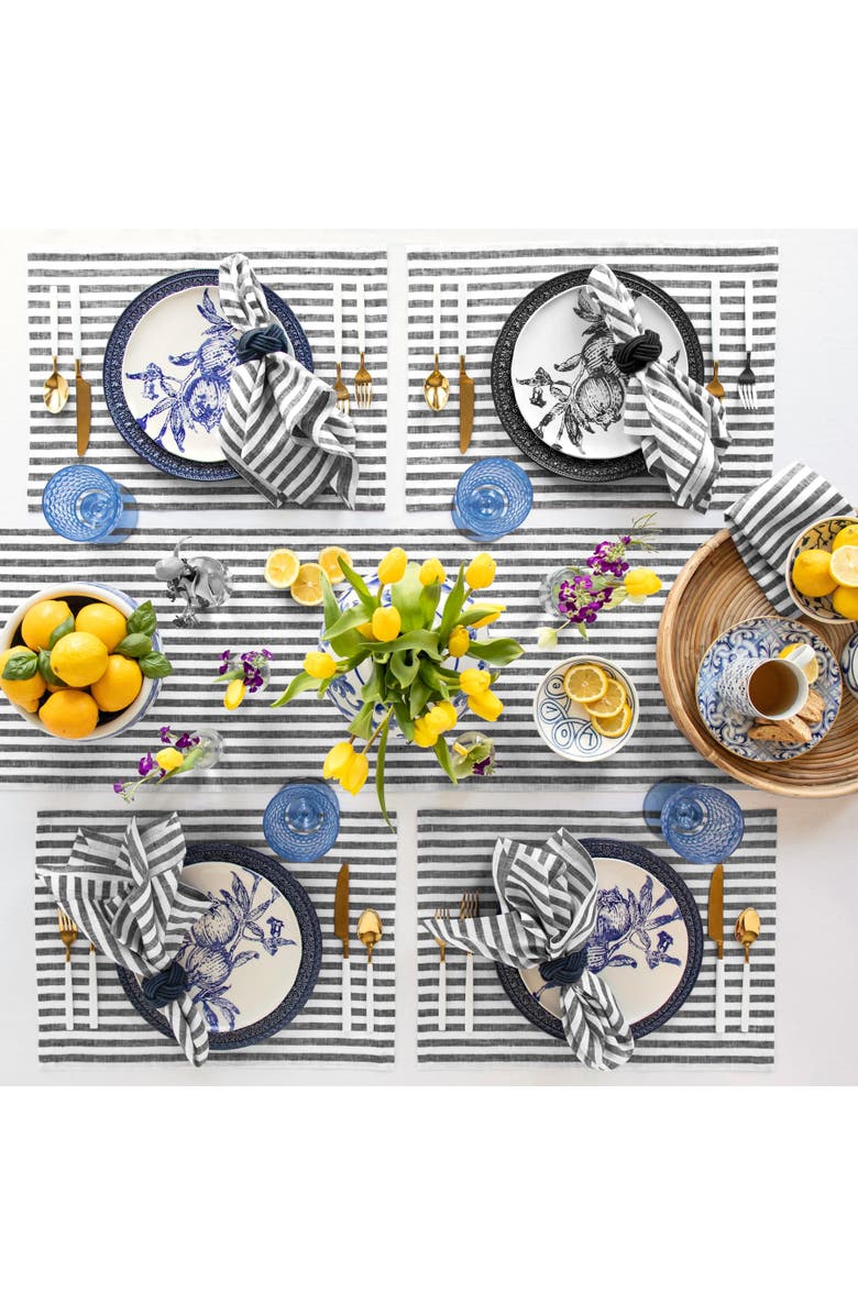 Solino Home Linen Table Runner - Amalfi Stripe, Alternate, color, Black And White