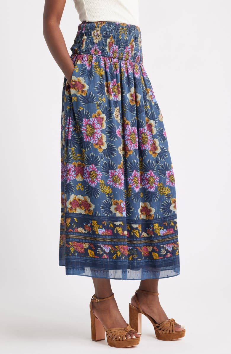 Treasure & Bond Smocked Wiast Maxi Skirt, Alternate, color, Green Gables Blooming Border