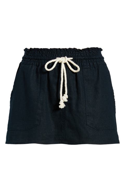 Oceanside Drawstring Waist Linen Blend Skirt