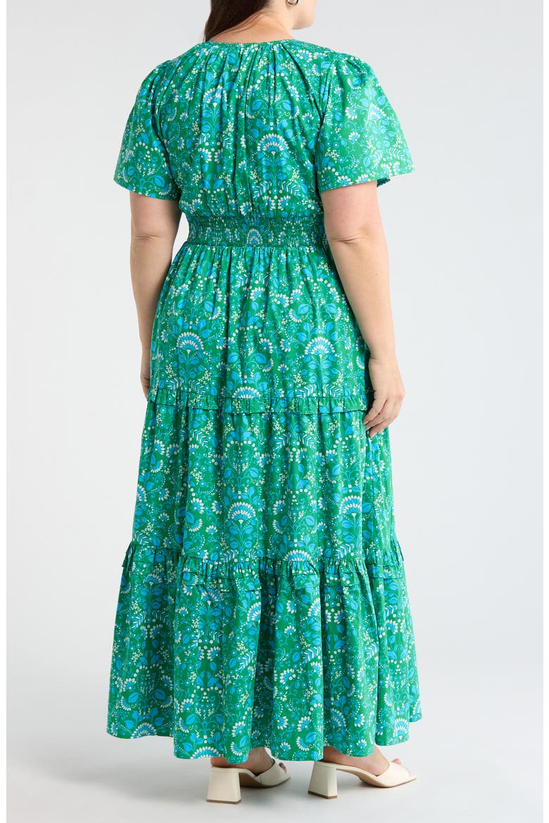 Alina Floral Palmer Tiered Cotton Maxi Dress, Alternate, color, KELLY-CERULEAN