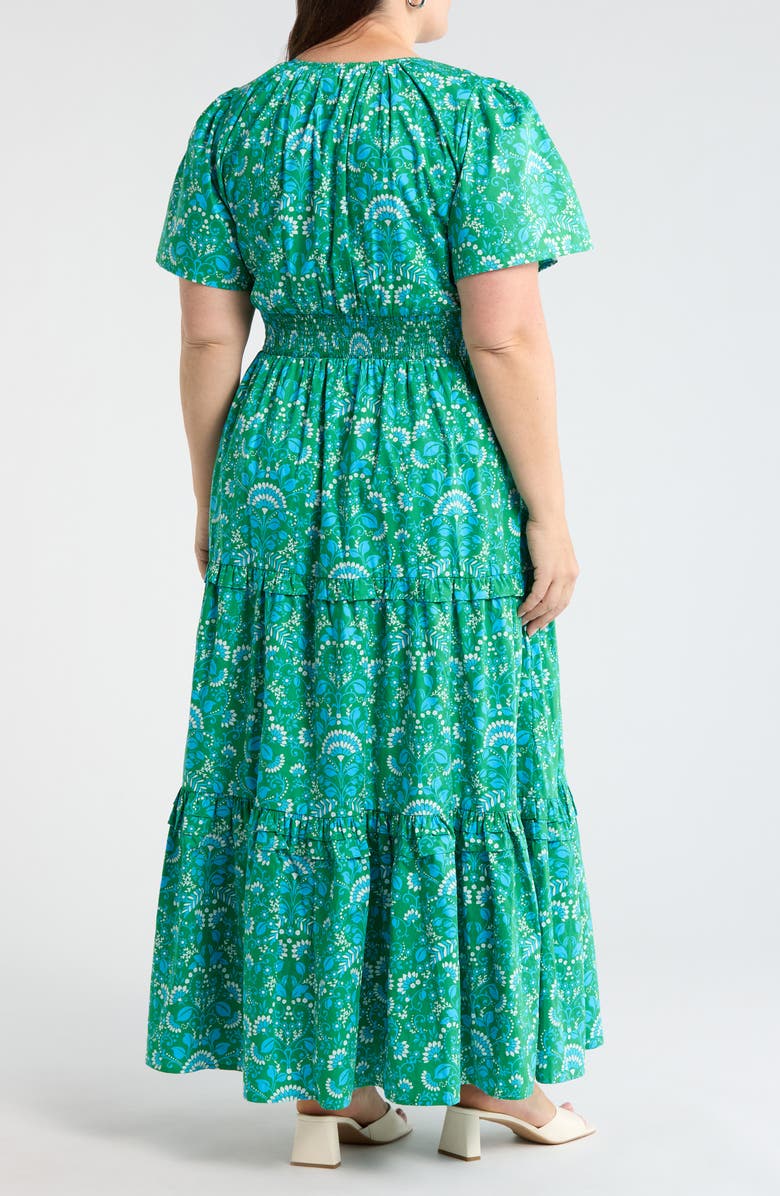 SUGARLIPS Alina Floral Palmer Tiered Cotton Maxi Dress, Alternate, color, Kelly-Cerulean