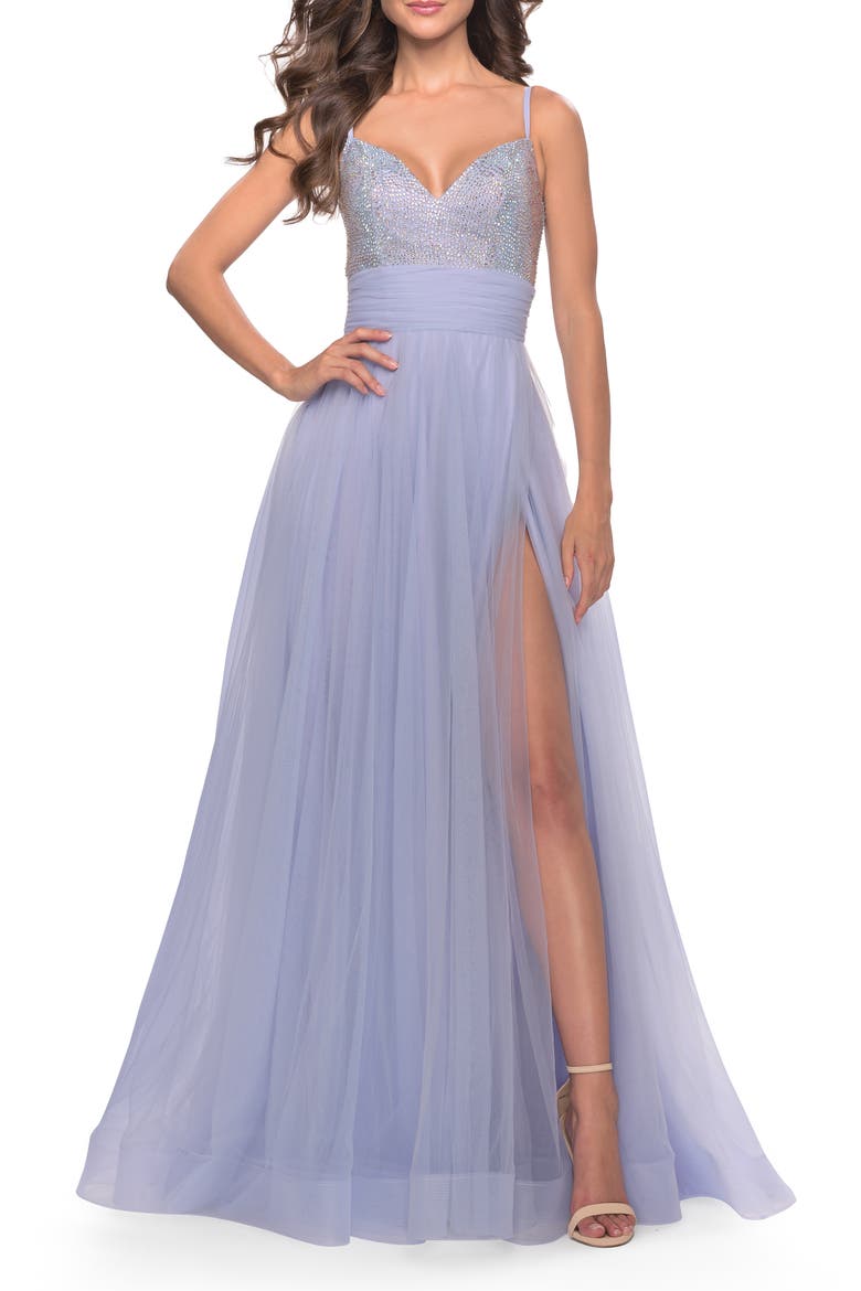 Tulle Gown with Full Skirt and Rhinestone Bodice in Bright Colors, Alternate, color, Light Periwinkle