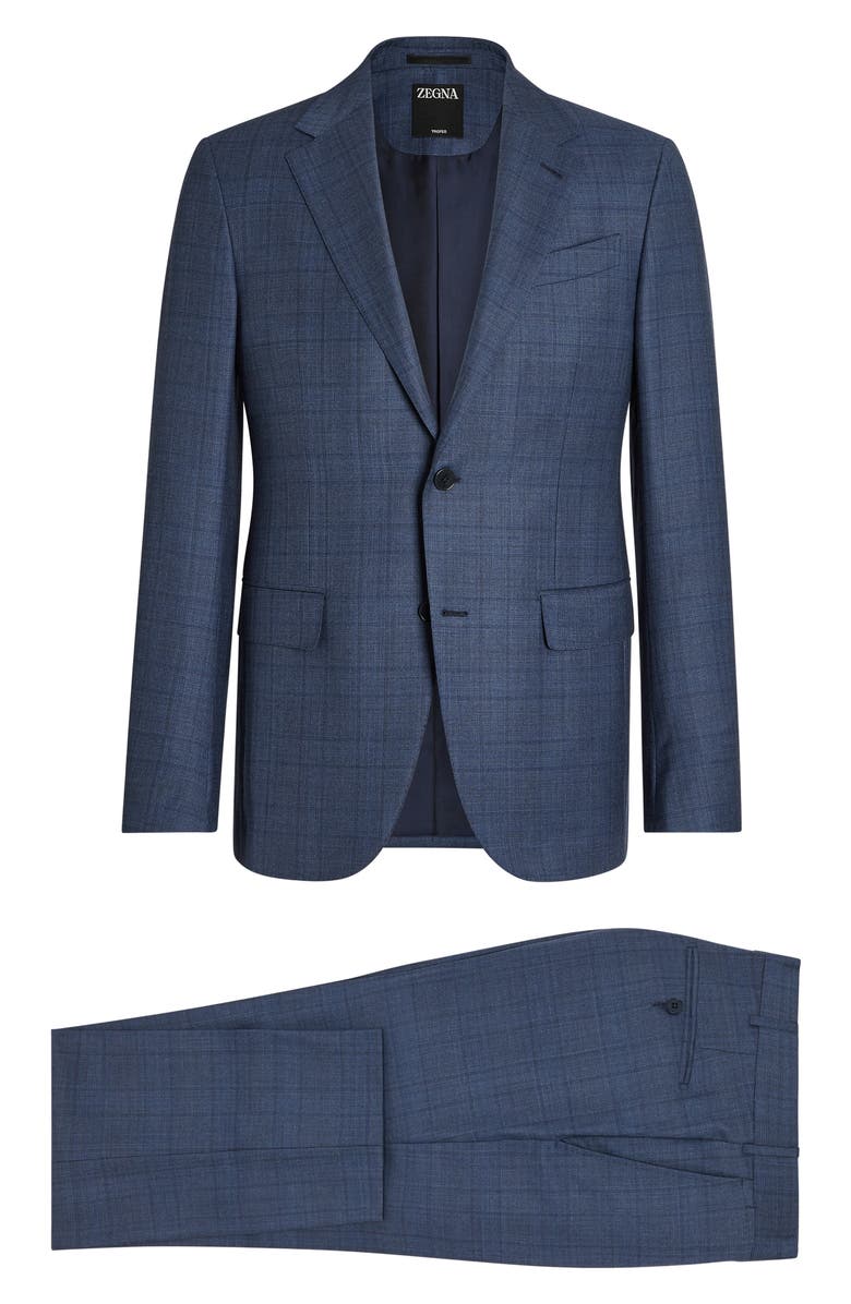 ZEGNA Trofeo Windowpane Plaid Wool Suit, Alternate, color, Blue