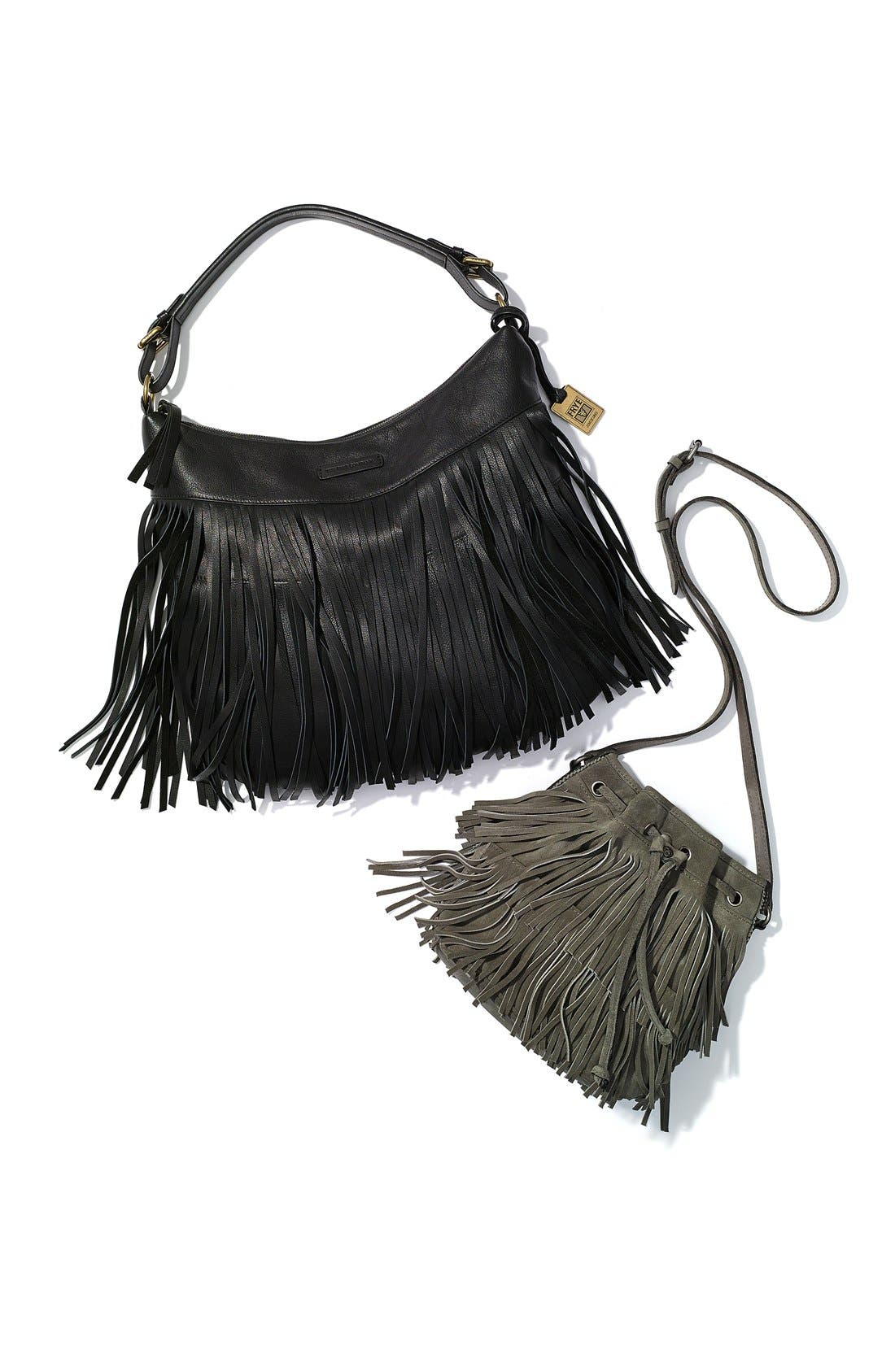 'Bronte' Fringe Bucket Bag, Alternate, color, GREY