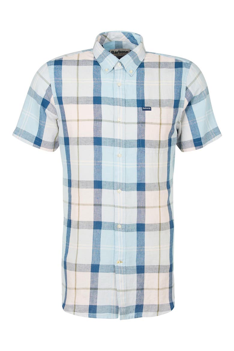 Angus Tailored Fit Plaid Short Sleeve Button-Down Shirt, Alternate, color, PINK SALT TARTAN