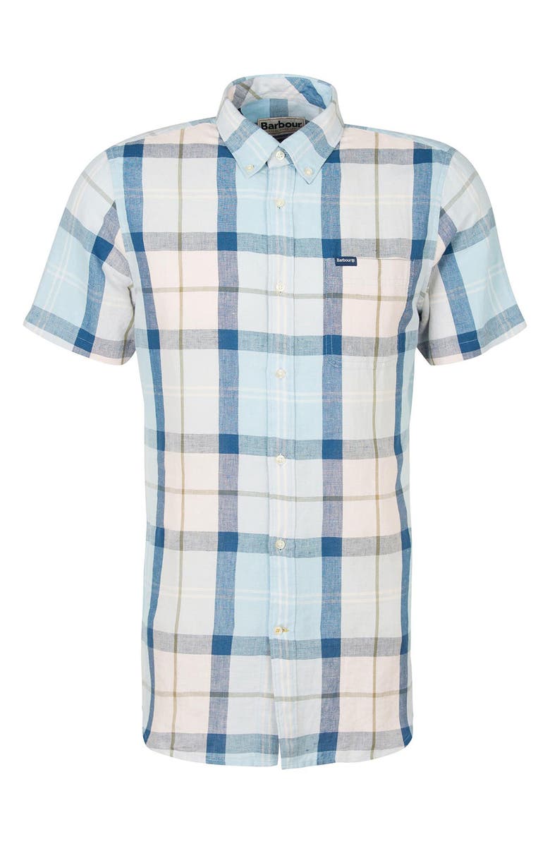 Barbour Angus Tailored Fit Plaid Short Sleeve Button-Down Shirt, Alternate, color, Pink Tartan