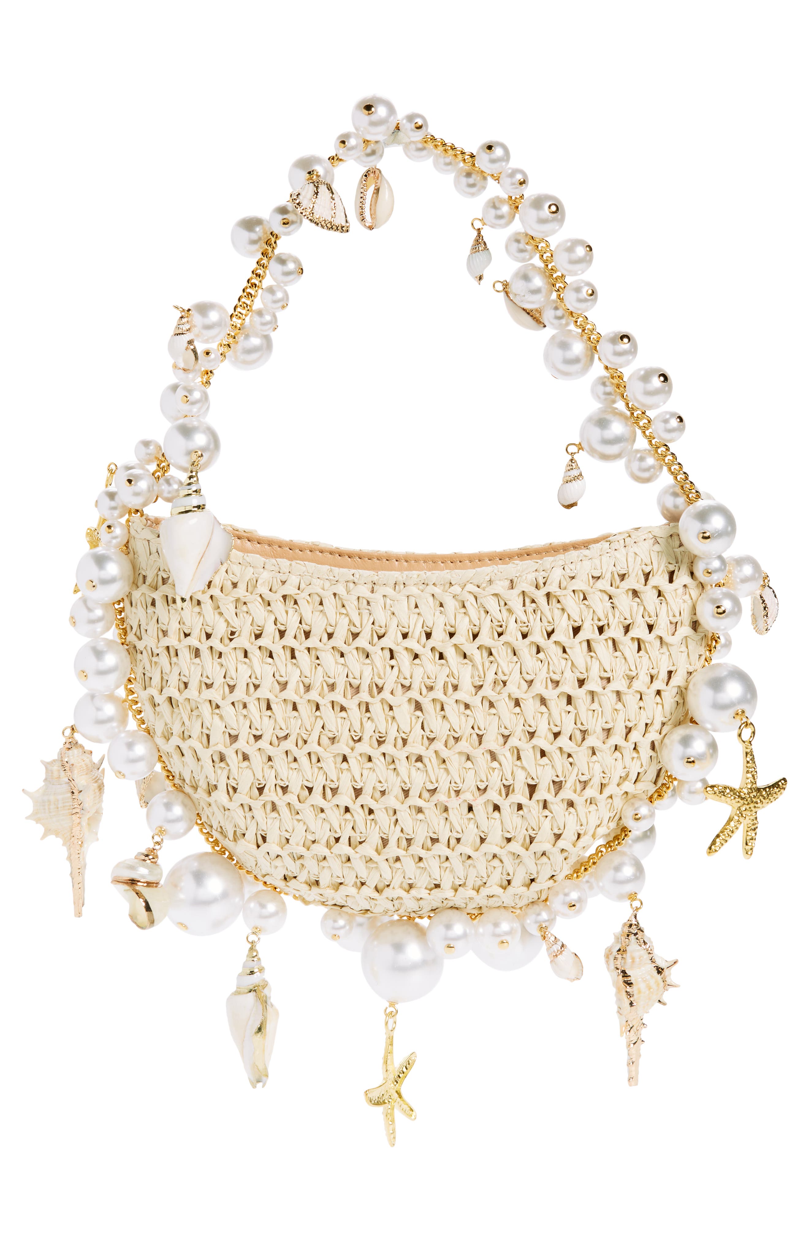 L’alingi Cluster Shell Imitation Pearl Raffia Shoulder Bag, Alternate, color, 