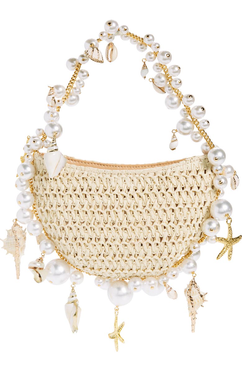 L’alingi Cluster Shell Imitation Pearl Raffia Shoulder Bag, Alternate, color,