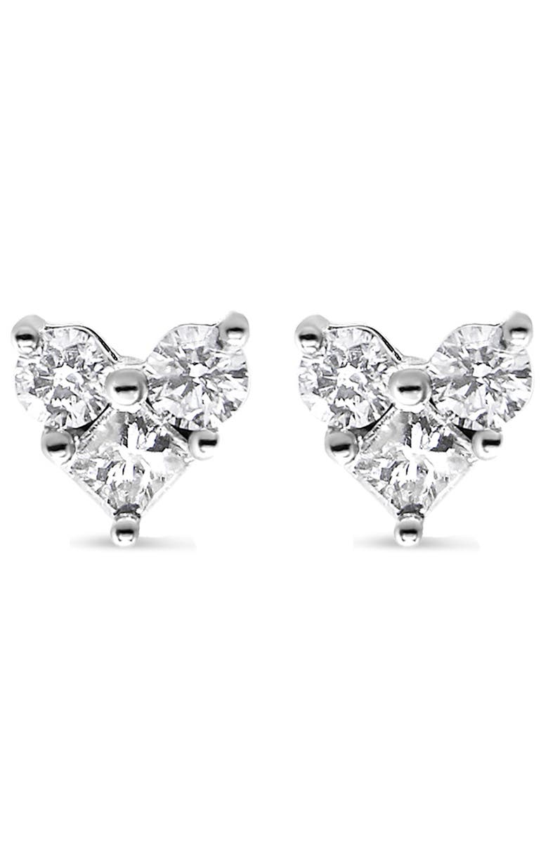 Haus of Brilliance 10K White Gold 1/2 Ct Diamond 3 Stone Trio Heart Stud Earring, Alternate, color, White