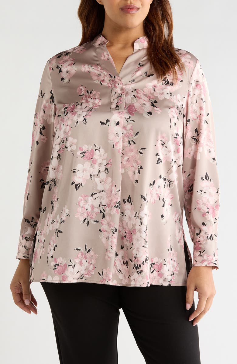 Anne Klein Floral Print Popover Top, Main, color, Porcini Multi