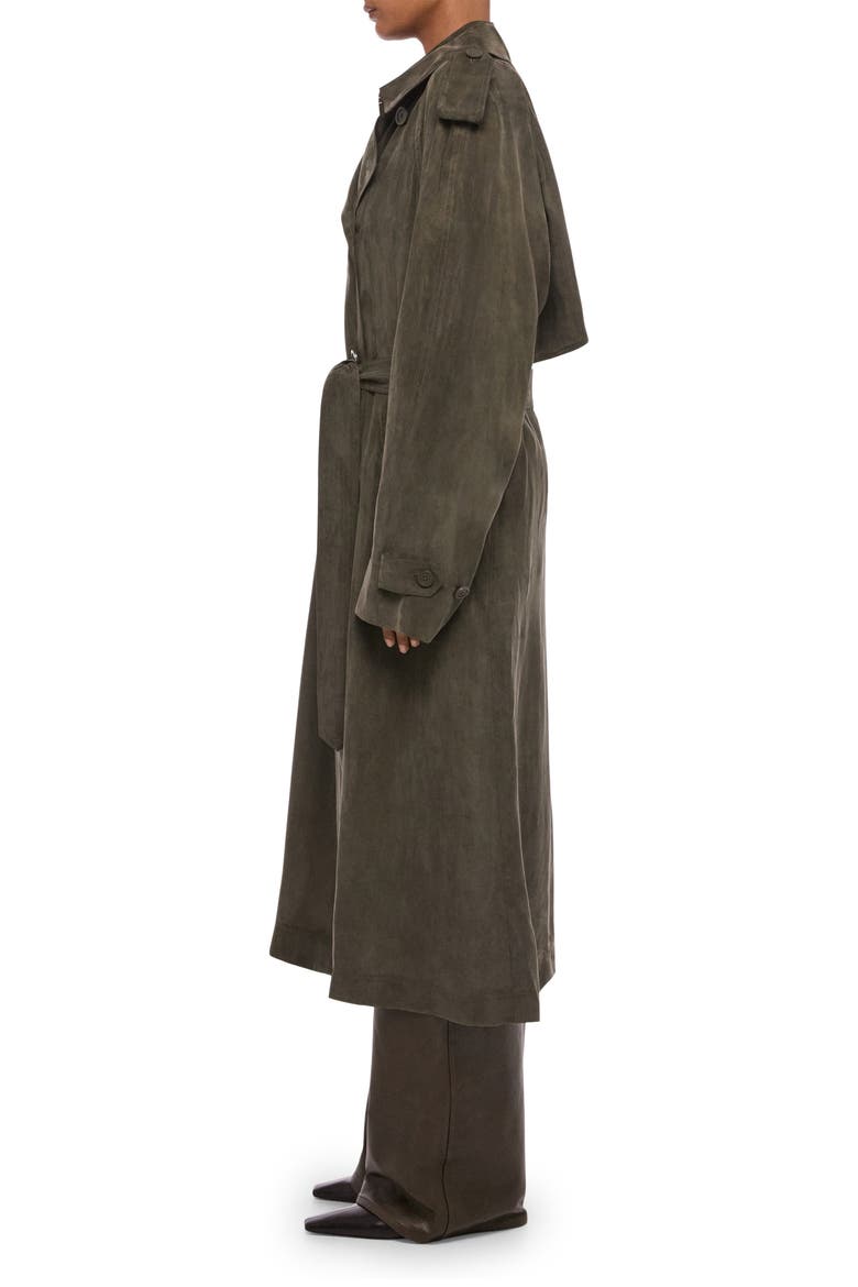 Fluid Microsuede Trench Coat, Alternate, color, DARK MOSS