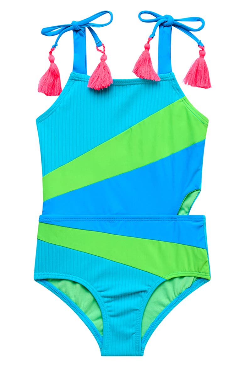 Kids' Rib Colorblock One-Piece Swimsuit, Main, color, POOL PARTY