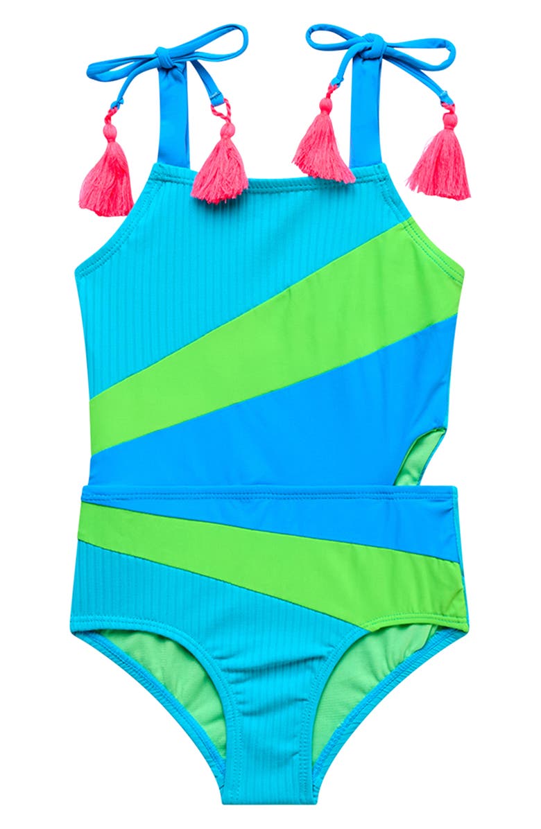 Beach Lingo Kids' Rib Colorblock One-Piece Swimsuit, Main, color, Pool Party