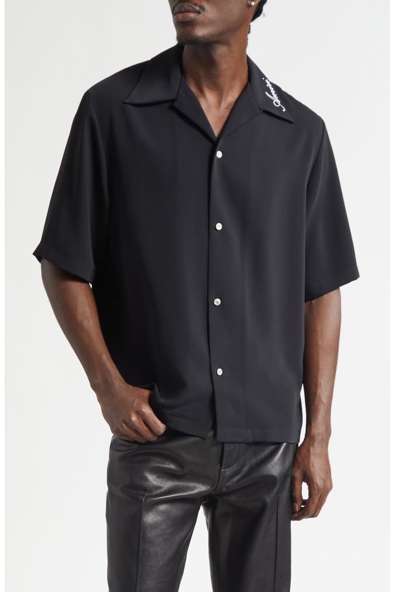 Logo Embroidered Camp Shirt, Main, color, BLACK