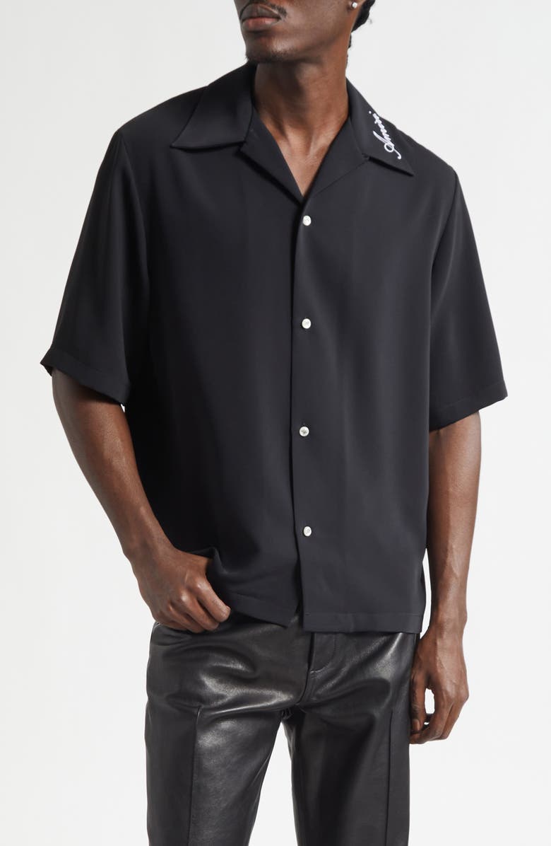 AMIRI Logo Embroidered Camp Shirt, Main, color, Black